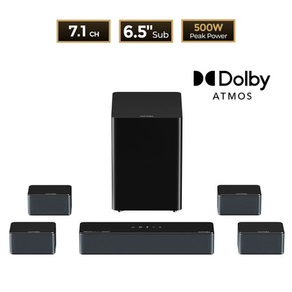 ULTIMEA Poseidon D80 7.1 Surround Soundbar with Dolby Atmos, Wireless Subwoofer & 4 Speakers, Home Theater System with APP Control