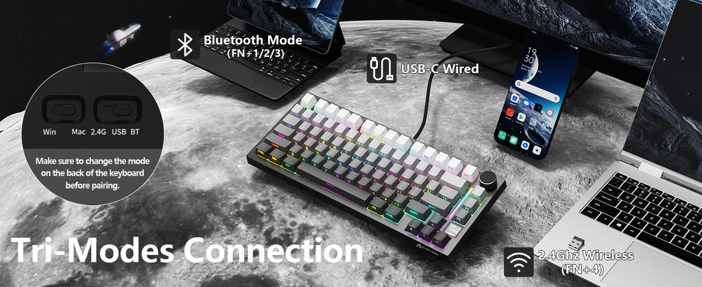 Attack Shark X820Ultra Wireless 75% Mechanical Gaming Keyboard with Screen & Knob Hot Swappable 2.4GHz/BT/Wired RGB